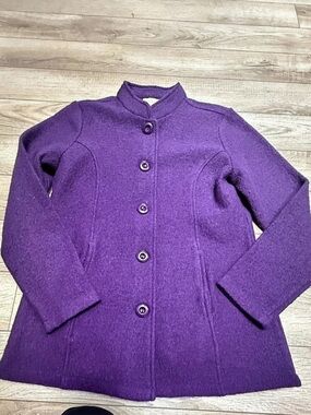 Appleseeds Small Boiled Wool Stand Collar Button Front Jacket Purple Wool Stand